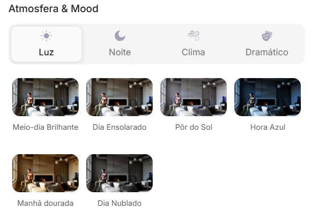 Interface do Redraw com seleção visual de iluminação por clique
